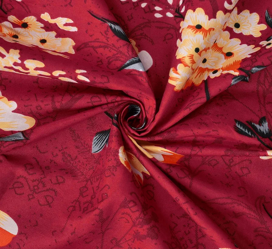 Homefab India 160 TC Glace Cotton Single BedSheet with 1 Pillow Cover -  - Maroon, Floral